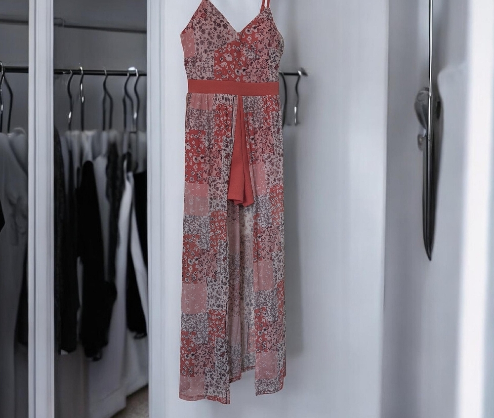 💲⬇️No Boundaries Bit. Orange/Cream/Brown Floral Maxi Dress With Shorts